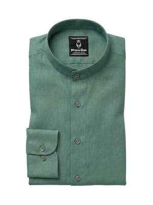 100% Linen Mandarin Collar Shirt Mint Green