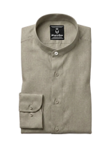 100% Linen Mandarin Collar Shirt Camel Beige