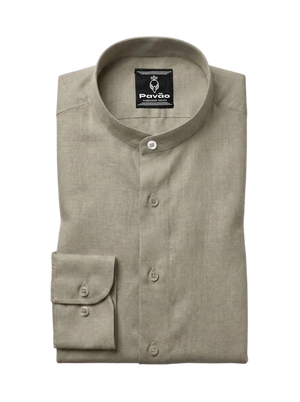 100% Linen Mandarin Collar Shirt Camel Beige