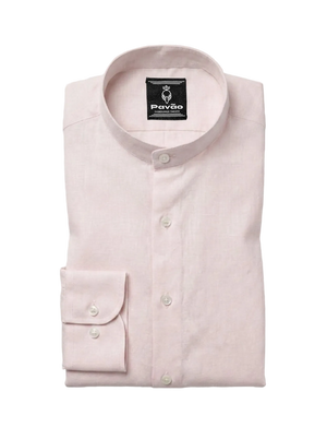 100% Linen Mandarin Collar Shirt Baby Pink