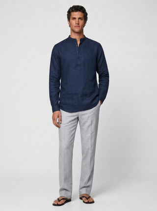 100% Linen Short Kurta Navy Blue