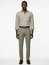 100% linen camel beige formal shirt with cut-away collar, no pocket
