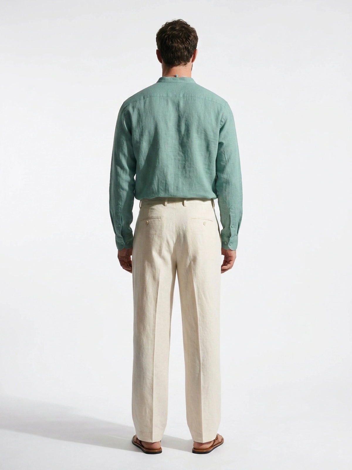 100% Linen Mandarin Collar Shirt Mint Green