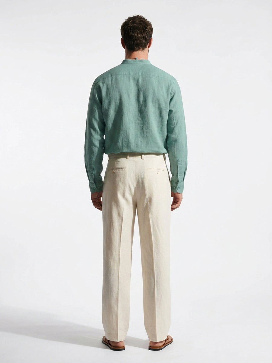 100% Linen Shirt Mandari Collar Mint Green