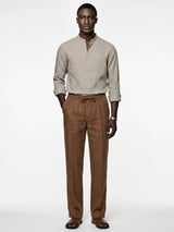 Aero Luxe™ Linen Mandarin Shirt Camel Biege