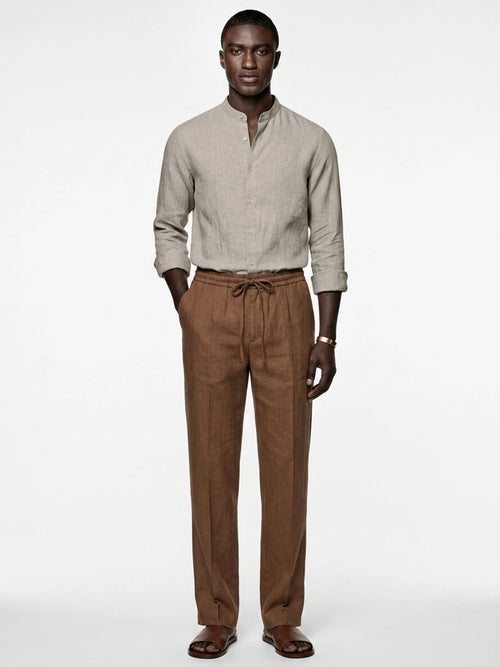 Camel Linen Mandarin Shirt
