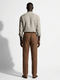 100% Linen Shirt Mandari Collar Camel Beige