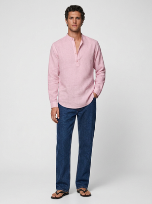 100% Linen Short Kurta Brandy Rose