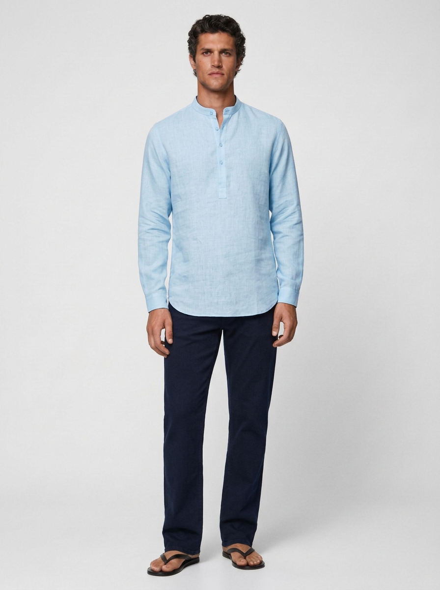 100% Linen Short Kurta Blue