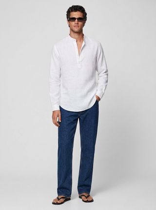 100% Linen Short Kurta White