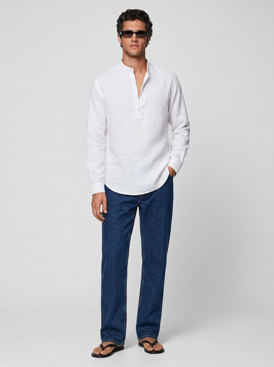 100% Linen Short Kurta White