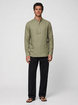 100% Linen Short Kurta Olive Green