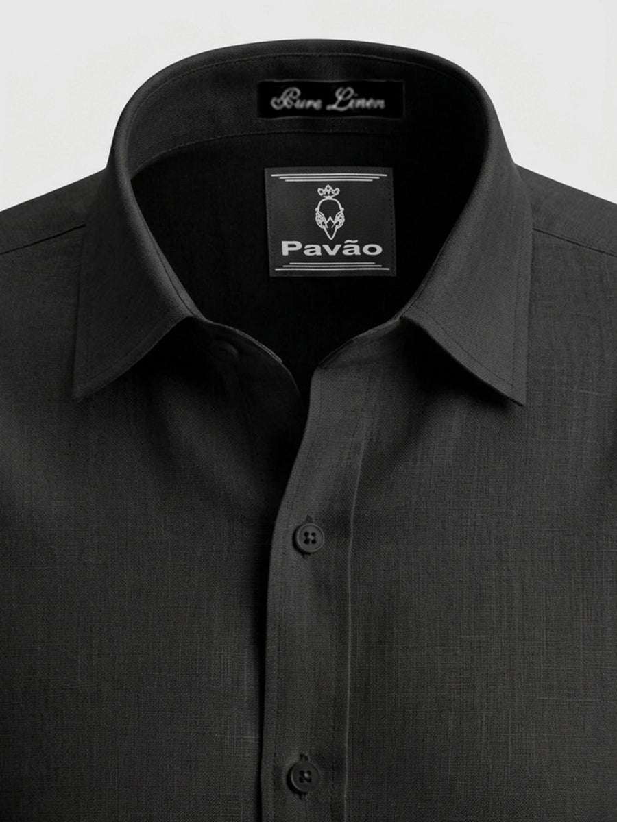 100% Linen Jet Black Shirt