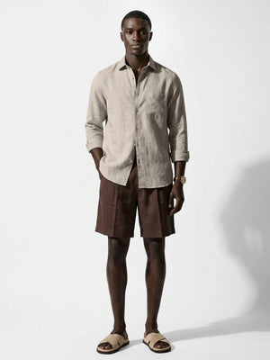 100% Linen Casual Shirt Camel Beige