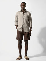 100% Linen Casual Shirt Camel Beige