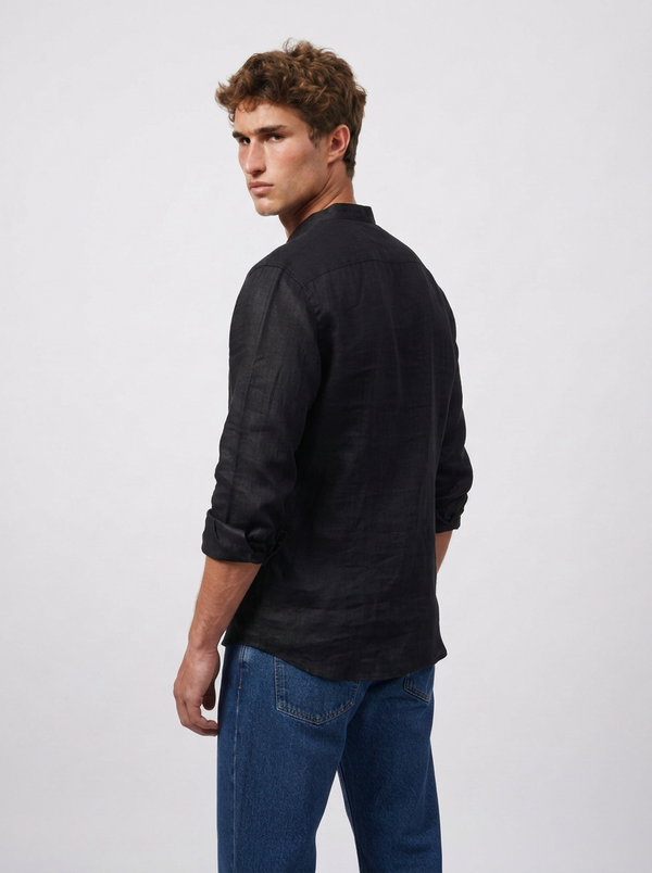 100% Linen Short Kurta Black