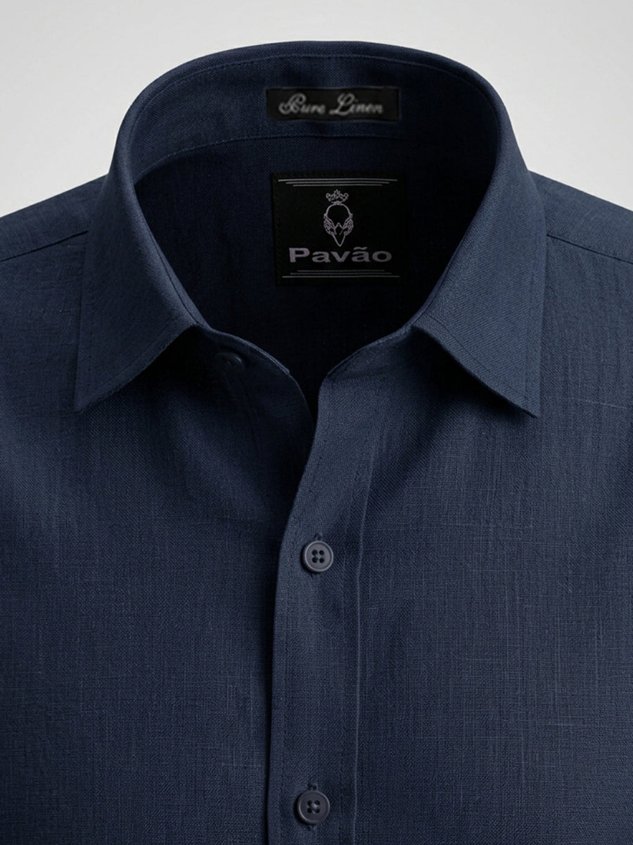100% Linen Navy Blue Shirt