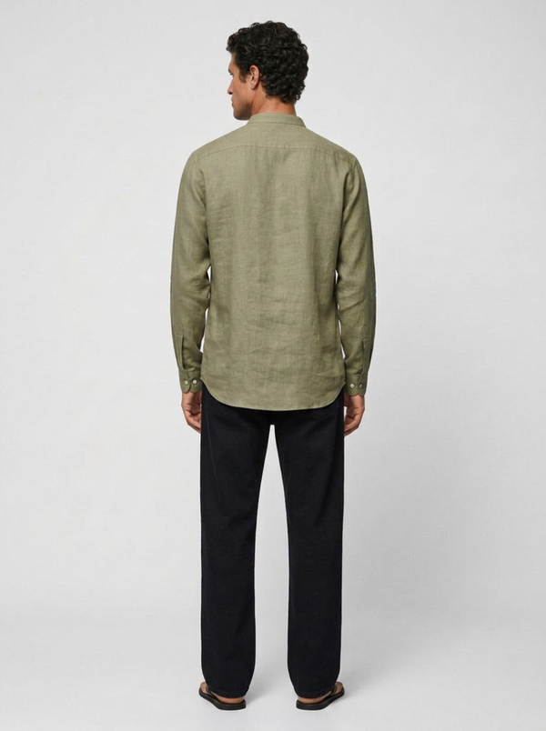 100% Linen Short Kurta Olive Green