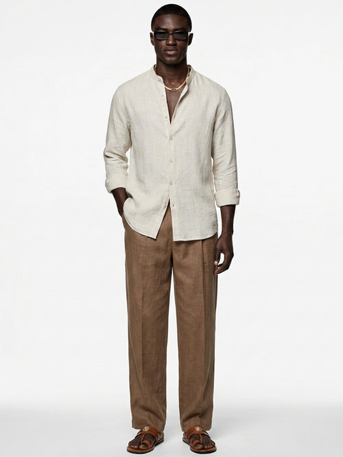 Sand Linen Mandarin Shirt