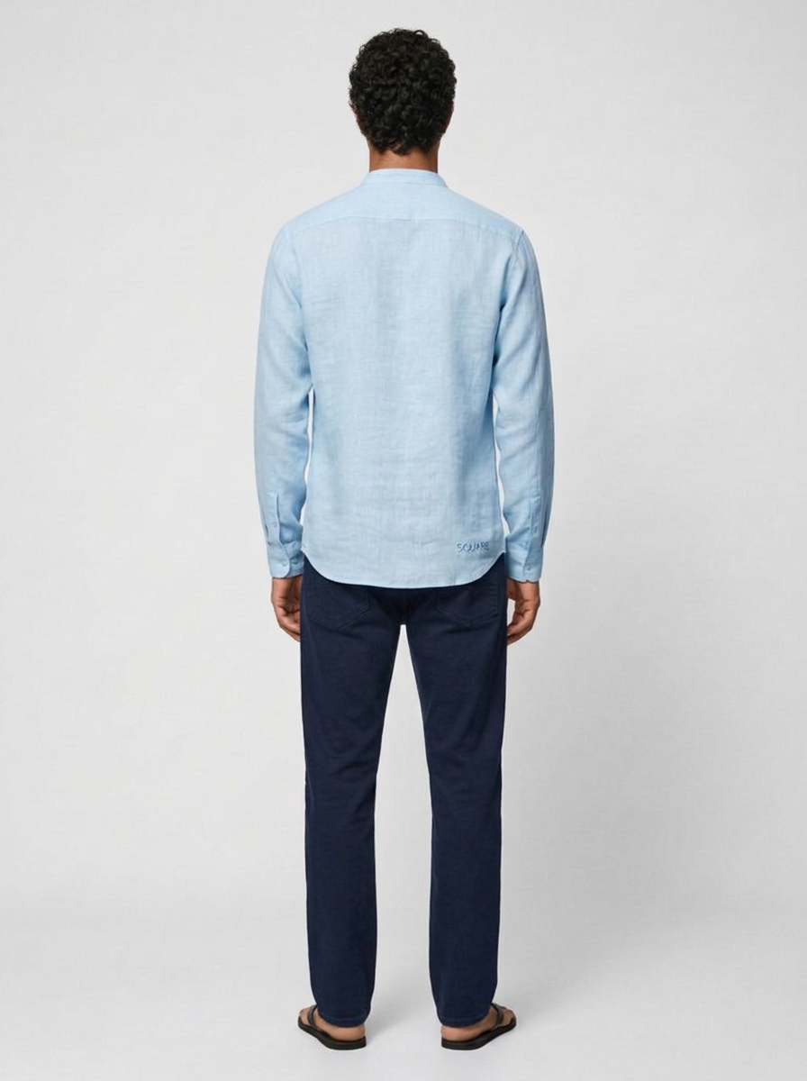 100% Linen Short Kurta Blue