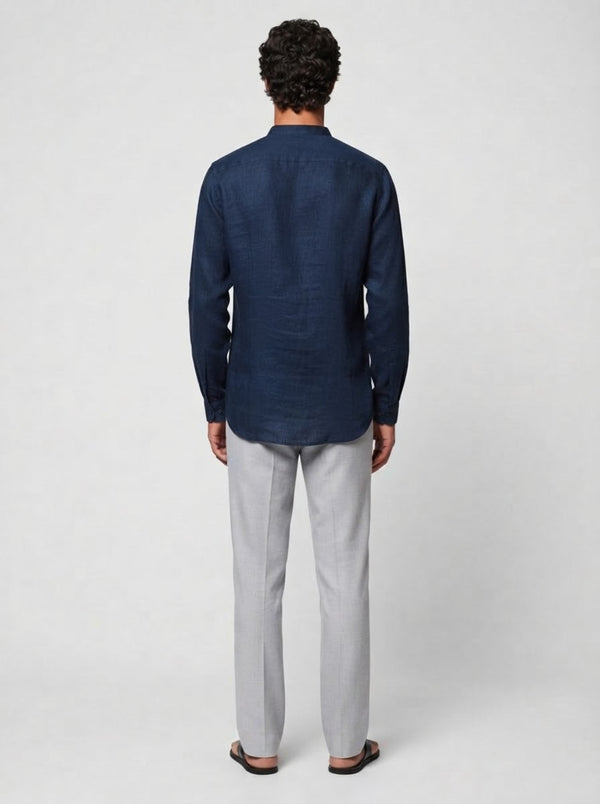 100% Linen Short Kurta Navy Blue
