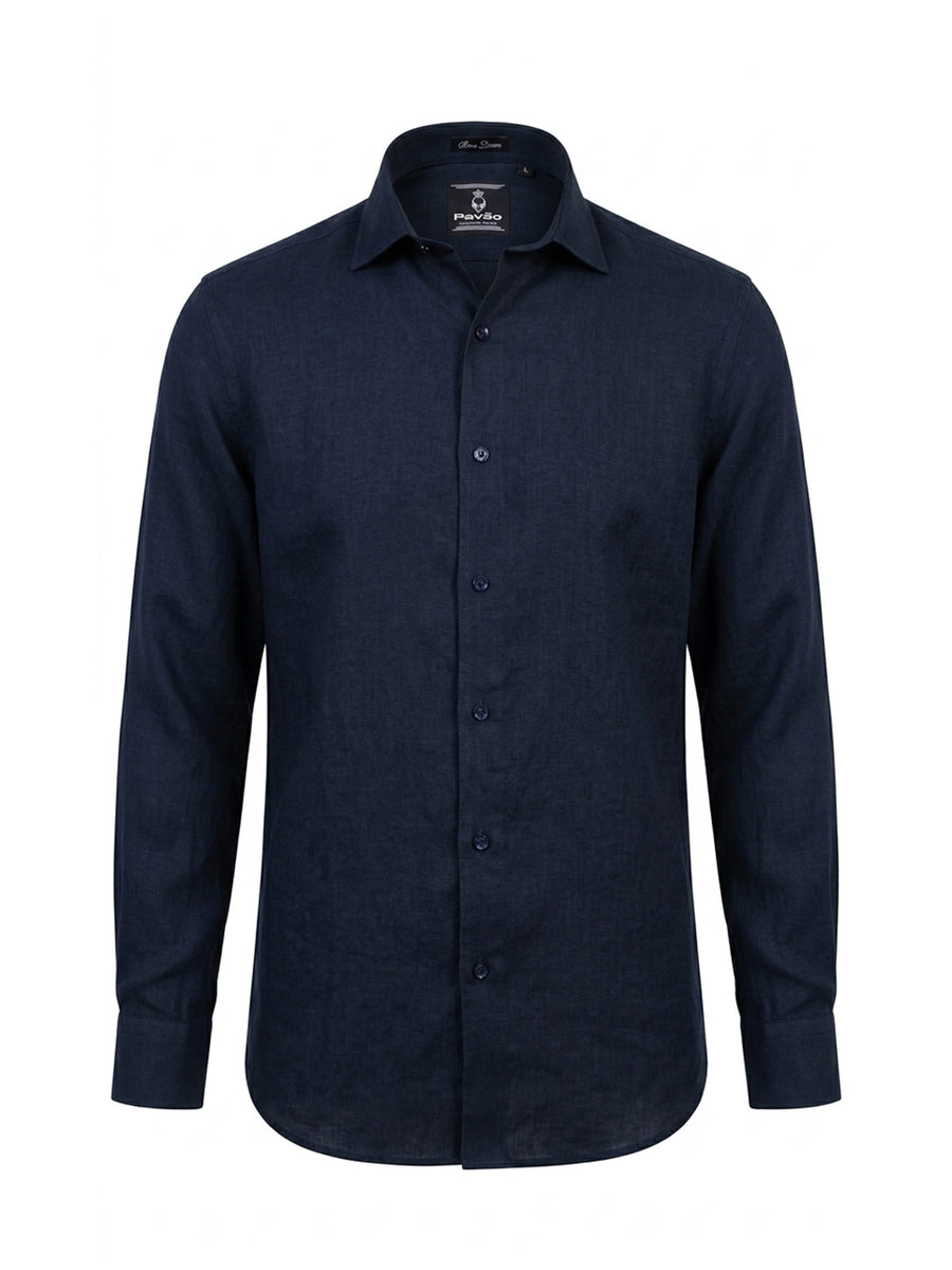 100% Linen Navy Blue Shirt