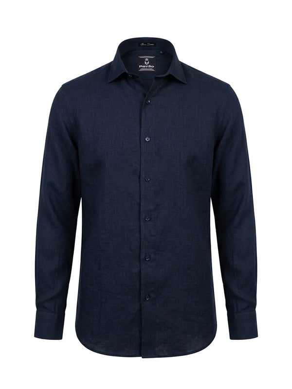 100% Linen Formal Shirt Navy Blue