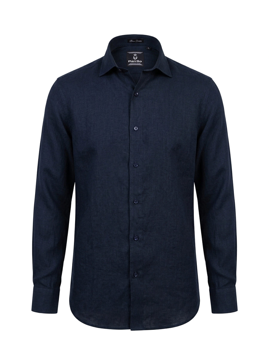 100% Linen Formal Shirt Navy Blue