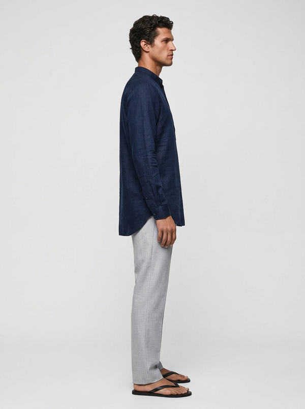 100% Linen Short Kurta Navy Blue