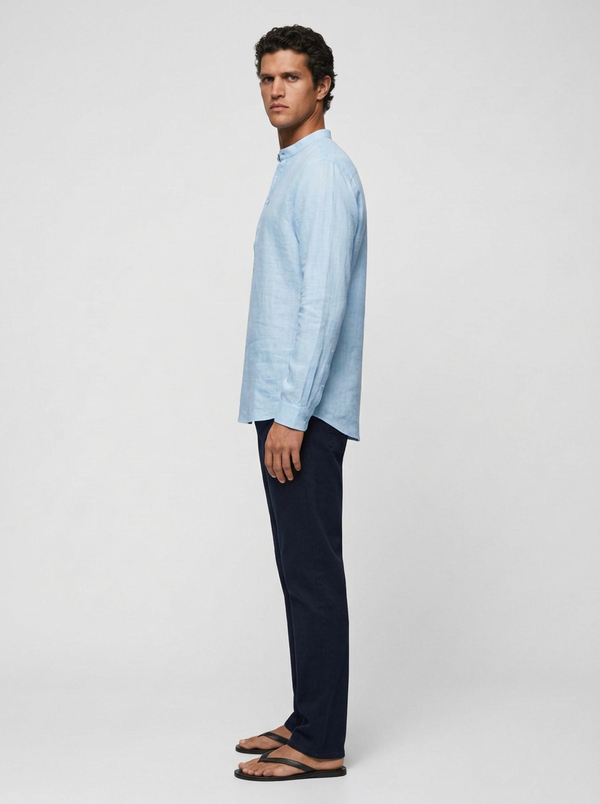 100% Linen Short Kurta Blue