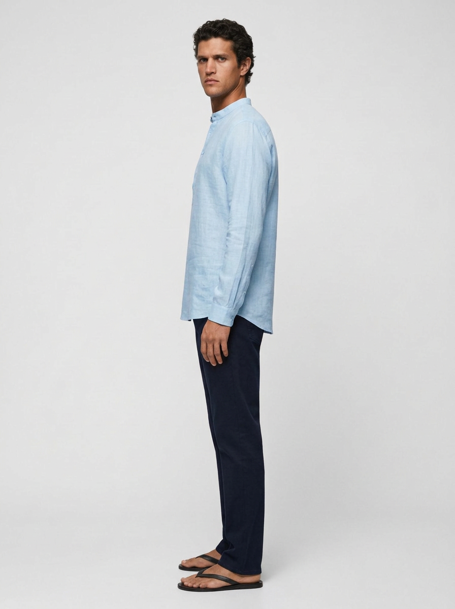 100% Linen Short Kurta Blue