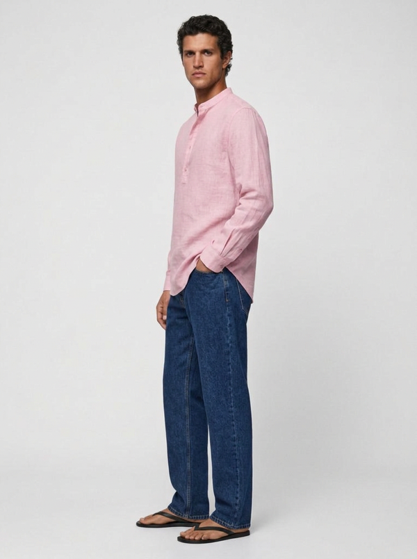100% Linen Short Kurta Brandy Rose