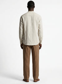 100% Linen Mandarin Collar Shirt Sand Beige