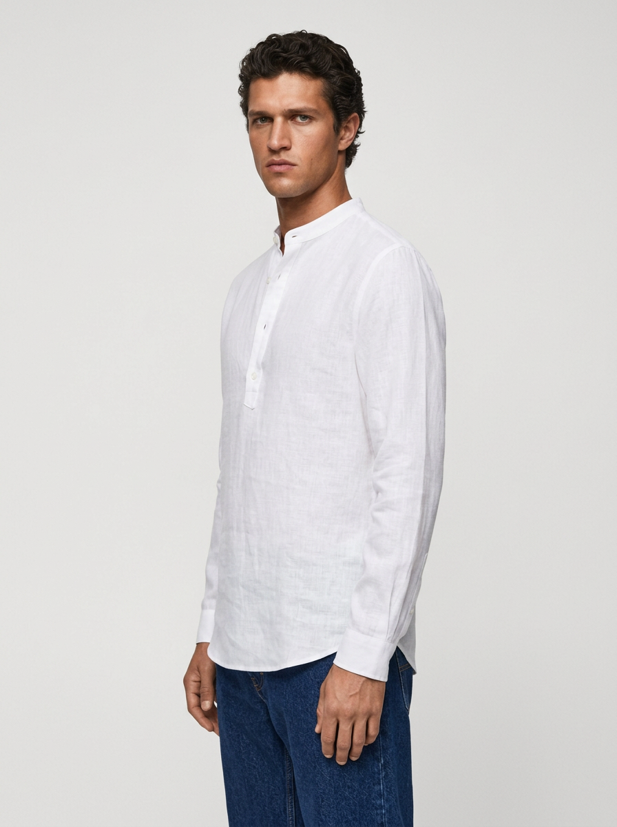 100% Linen Short Kurta White