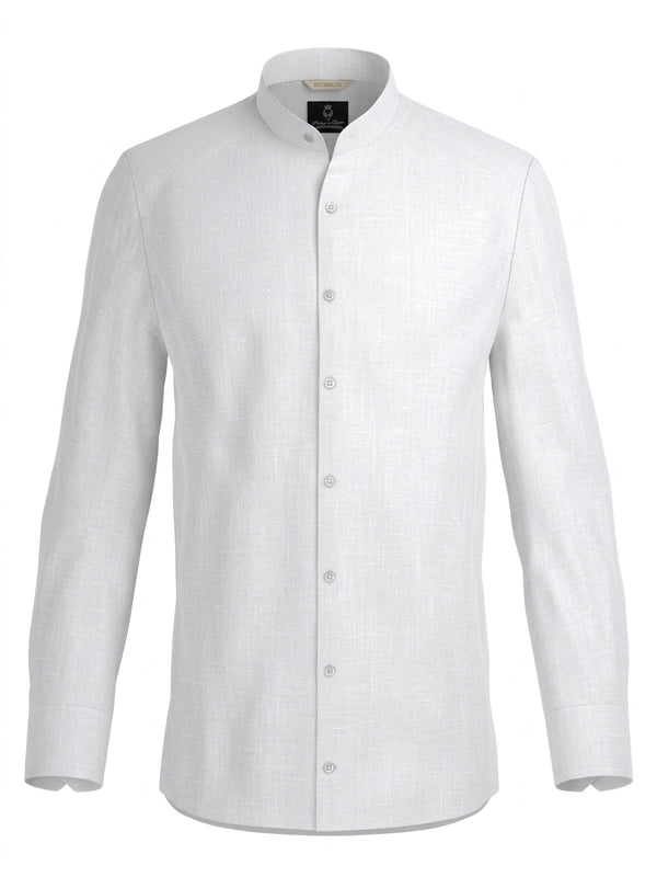 100% Linen Shirt Mandari Collar White