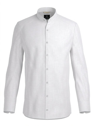 100% Linen Mandarin Collar Shirt White