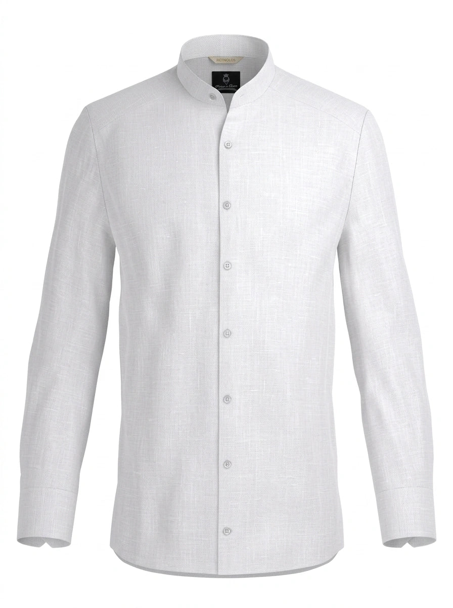100% Linen Shirt Mandari Collar White