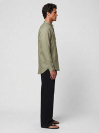 100% Linen Short Kurta Olive Green