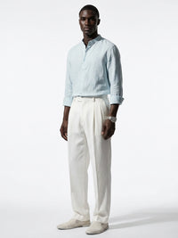 100% Linen Shirt Mandari Collar Sky Blue