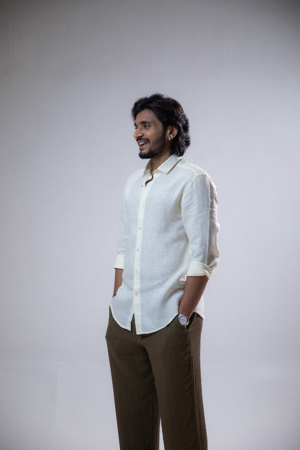 100% Linen Casual Shirt Ivory