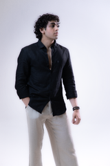100% Linen Casual Shirt Jet Black