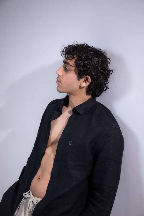 100% Linen Casual Shirt Jet Black