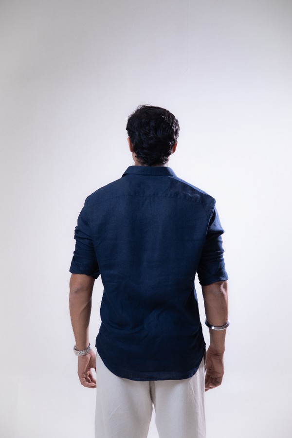 100% Linen Casual Shirt Navy Blue