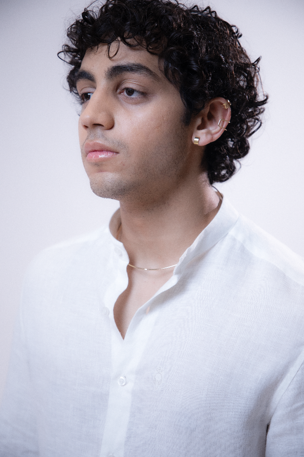 100% Linen Mandarin Collar Shirt White