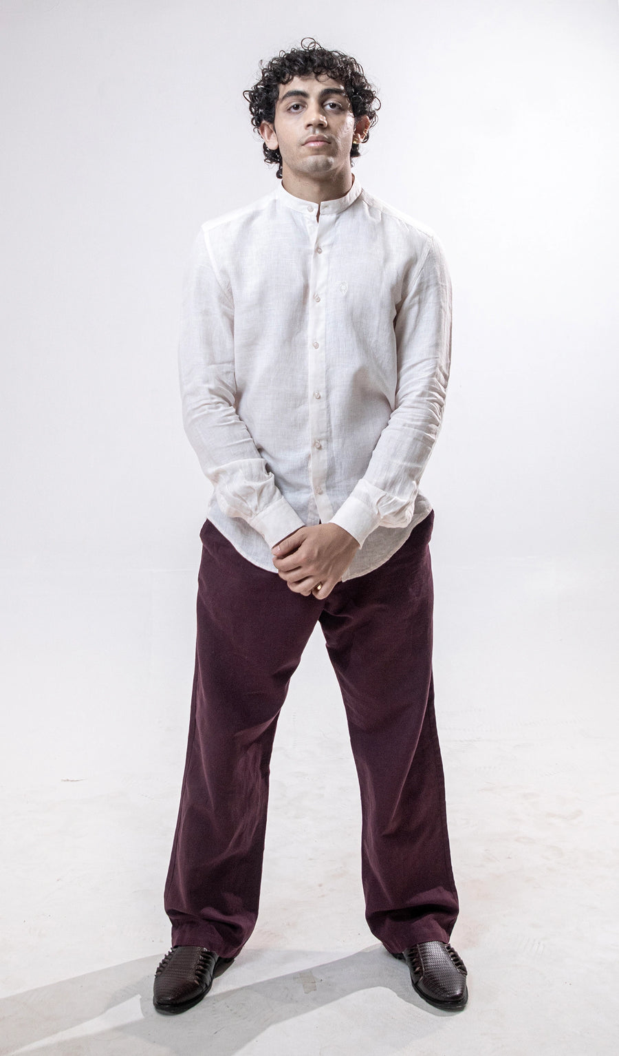 100% Linen Mandarin Collar Shirt Baby Pink
