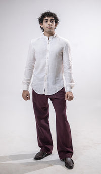 100% Linen Mandarin Collar Shirt Baby Pink