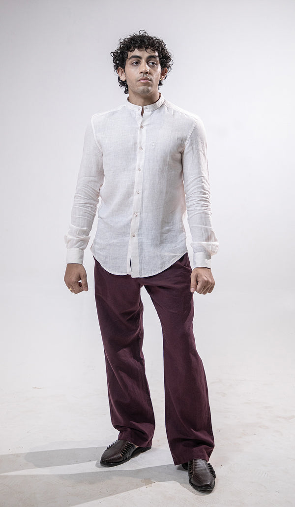 100% Linen Mandarin Collar Shirt Baby Pink