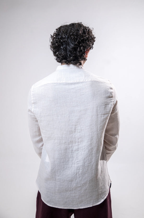 100% Linen Mandarin Collar Shirt Baby Pink