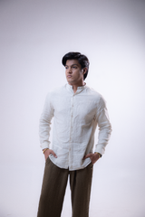 100% Linen Mandarin Collar Shirt Sand Beige
