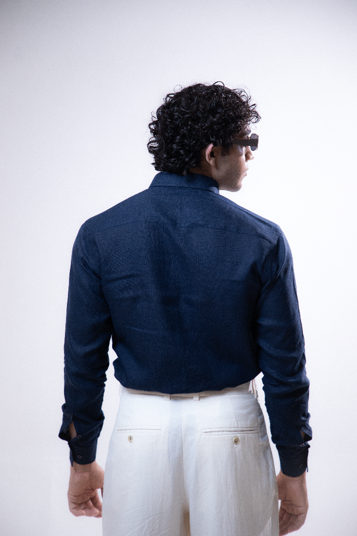 100% Linen Formal Shirt Navy Blue
